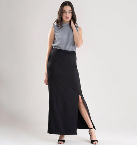 Women Black Solid Straight Maxi Skirt